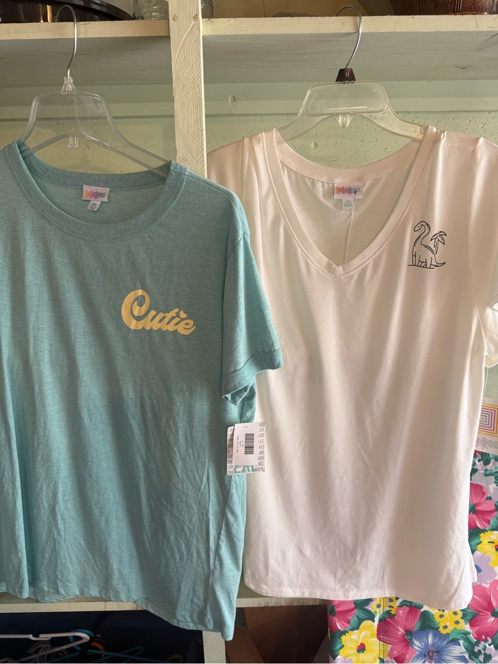 2 New Lularoe short Sleeve Tops CUTIE & DINOSAUR TWO XL